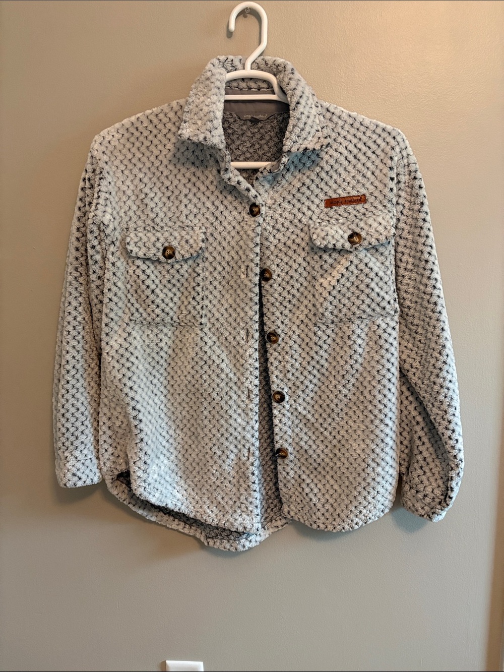 Simply Southern Cream Sherpa Jacket with Brown Accent